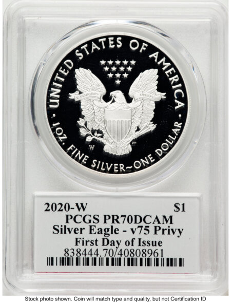 2020-W Proof Silver Eagle V75 Privy 1 oz FDI Jim Peed 70 PCGS