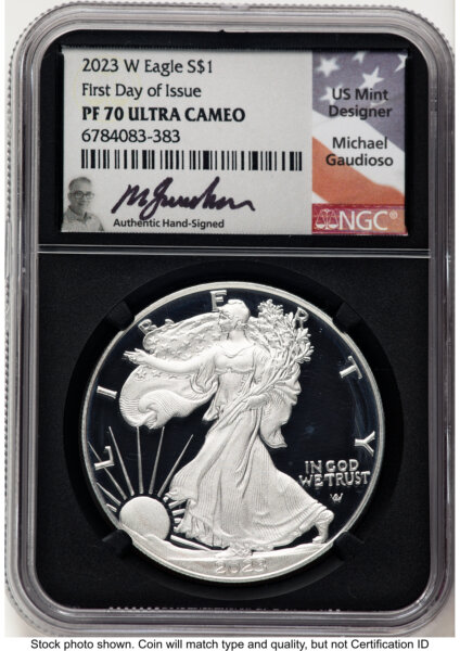 2023-W Proof Silver Eagle 1 oz FDI Michael Gaudioso Blk Core 70 NGC