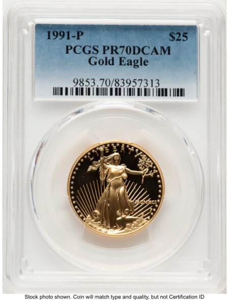 1991-P Proof Gold Eagle 1/2 oz Blue Gradient 70 PCGS