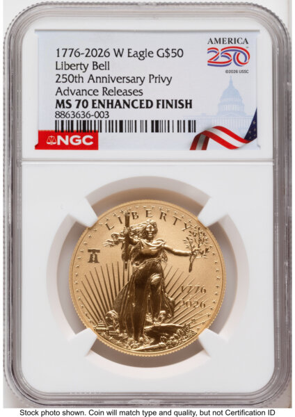 2026-W Enhanced Gold Eagle 1 oz AR America 250 Congress Building Label 70 NGC