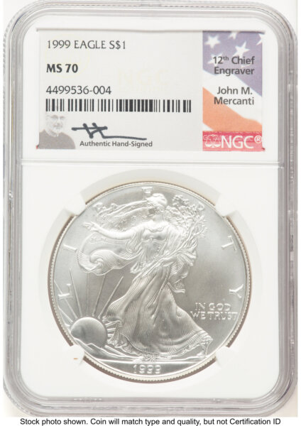 1999 Silver Eagle John Mercanti 70 NGC