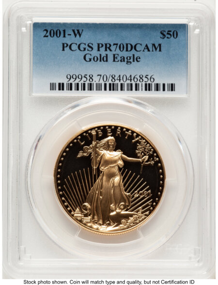2001-W Proof Gold Eagle 1 oz Blue Gradient 70 PCGS