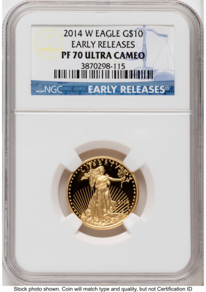 2014-W Proof Gold Eagle 1/4 oz ER Blue 70 NGC