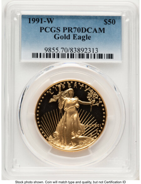 1991-W Proof Gold Eagle 1 oz Blue Gradient 70 PCGS