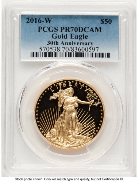 2016-W Proof Gold Eagle 1 oz Blue Gradient 70 PCGS