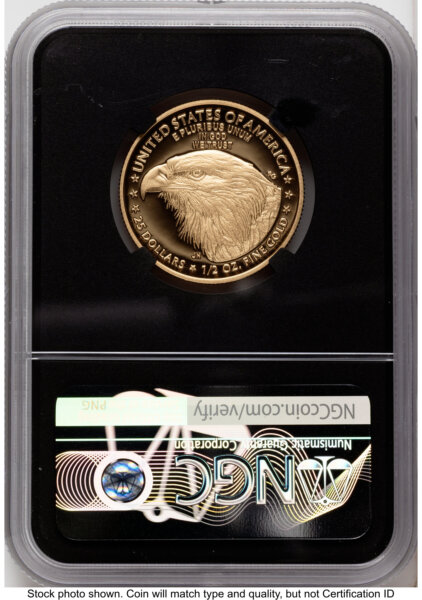 2021-W Type 2 Proof Gold Eagle 1/2 oz FDI Jennie Norris Eagle Flag Blk Core 70 NGC