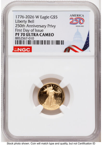 2026-W Proof Gold Eagle 1/10 oz FDI America 250 Congress Building Label 70 NGC