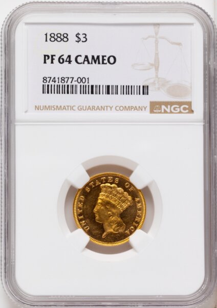 1888 $3, CA 64 NGC