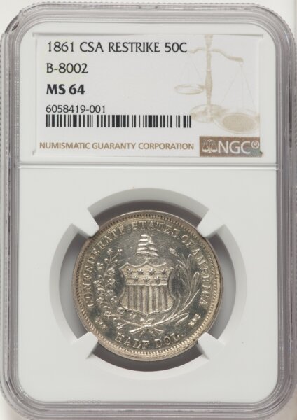 1861 50C Restrike Brown Label 64 NGC