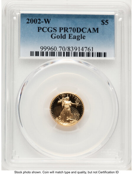 2002-W Proof Gold Eagle 1/10 oz Blue Gradient 70 PCGS