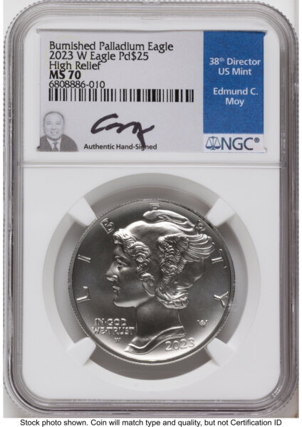 2023-W Palladium Eagle 1 oz Burnished  Ed Moy 70 NGC