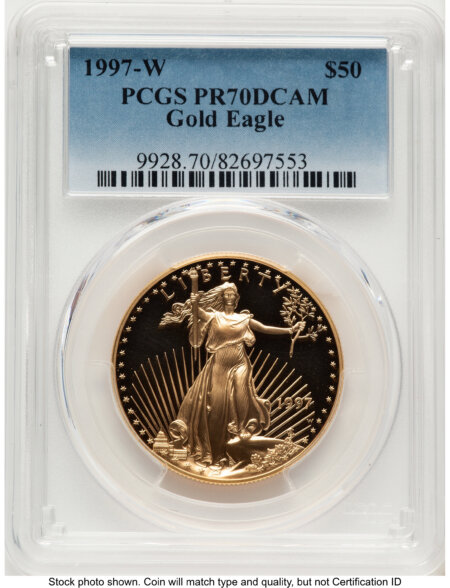 1997-W Proof Gold Eagle 1 oz Blue Gradient 70 PCGS