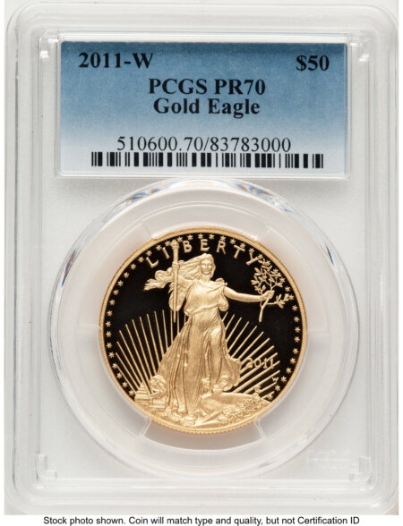 2011-W Proof Gold Eagle 1 oz Blue Gradient 70 PCGS