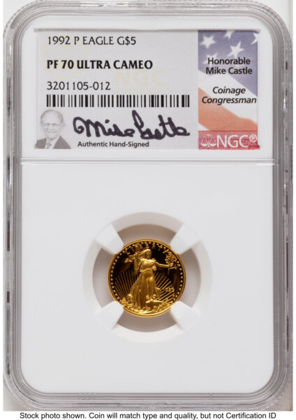1992 Proof Gold Eagle 1.85 oz Mike Castle 70 NGC