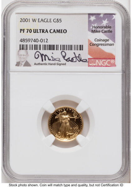 2001-W Proof Gold Eagle 1.85 oz Mike Castle 70 NGC