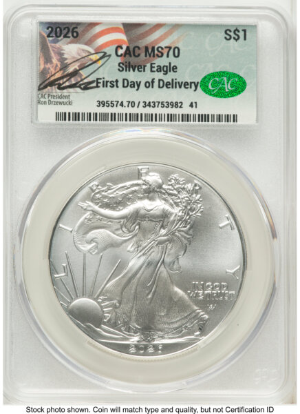 2026 Silver Eagle First Day of Delivery Ron Drzewuki 70 CACG