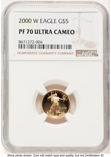 2000-W Proof Gold Eagle 1/10 oz Brown Label 70 NGC
