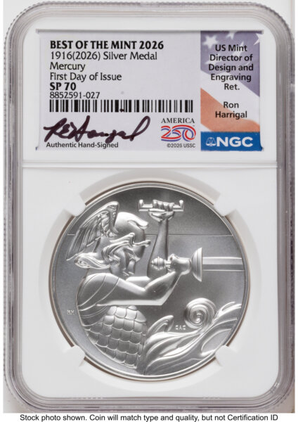 2026 Best of the Mint 1916 Mercury Silver Medal 1 oz FDI Ron Harrigal America 250 70 NGC
