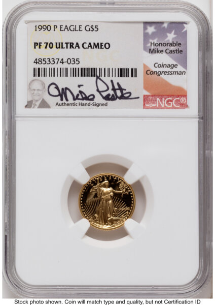 1990 Proof Gold Eagle 1.85 oz Mike Castle 70 NGC