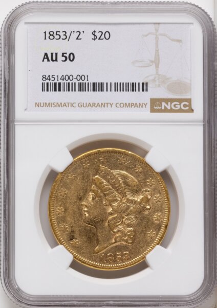 1853/'2' $20 FS-301, MS 50 NGC