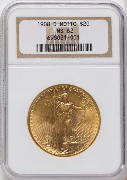 1908-D $20 MOTTO 62 NGC