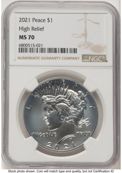 2021 S$1 Peace Dollar, MS Brown Label 70 NGC