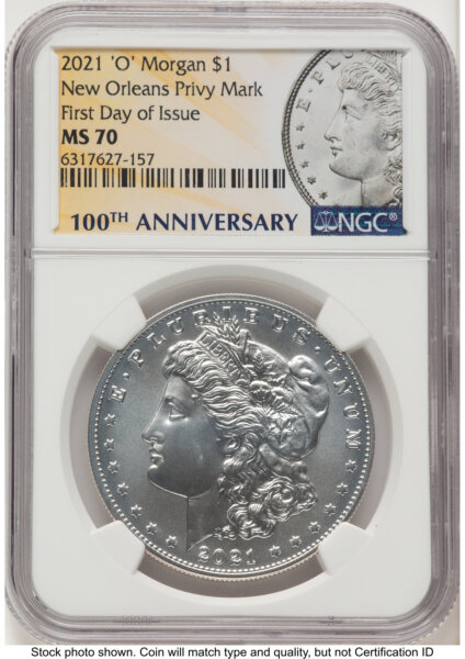 2021-O Privy S$1 Morgan Dollar, MS FDI Morgan Label 70 NGC