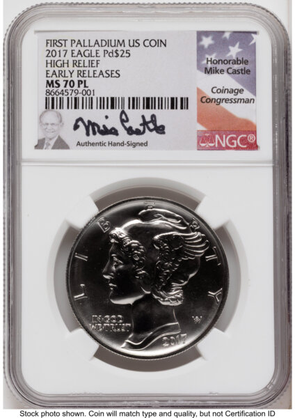 2017 Palladium Eagle 1 oz, PL ER Mike Castle 70 NGC