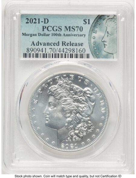 2021-D S$1 Morgan Dollar, MS AR Morgan Label 70 PCGS