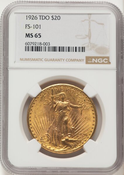 1926 $20 Tripled Die Obverse, FS-101, MS Brown Label 65 NGC