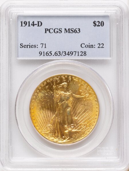1914-D $20 63 PCGS