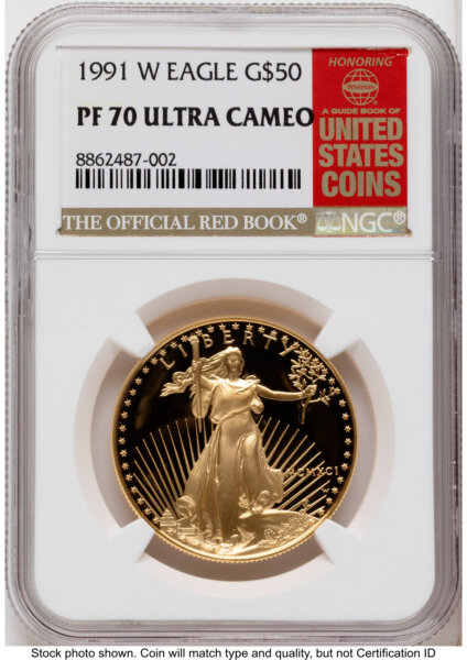 1991-W Proof Gold Eagle 1 oz Red Book 70 NGC