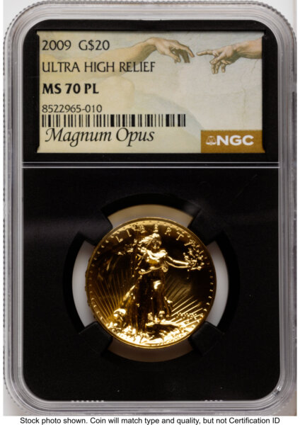 2009 G$20 Ultra High Relief, PL Magnum Opus Blk Core 70 NGC