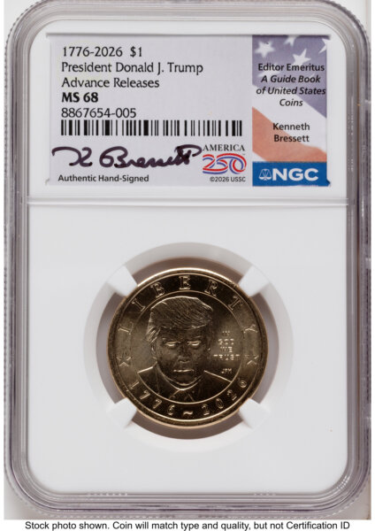 2026 Semiquincentennial President Donald J. Trump $1 AR Kenneth Bressett America 250  68 NGC