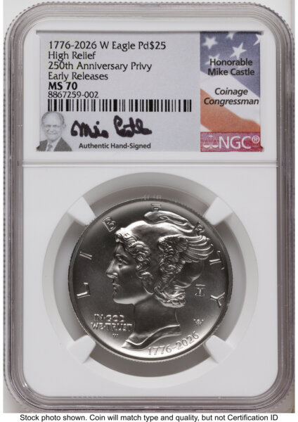 2026-W Palladium Eagle 1 oz, Uncirculated ER Mike Castle 70 NGC