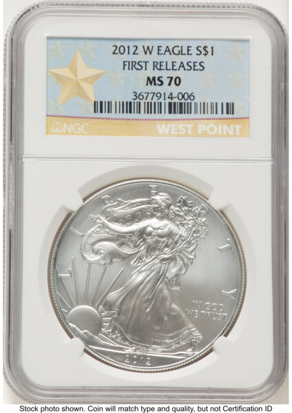 2012-W Burnished Silver Eagle 1 oz FR West Point Star Label 70 NGC