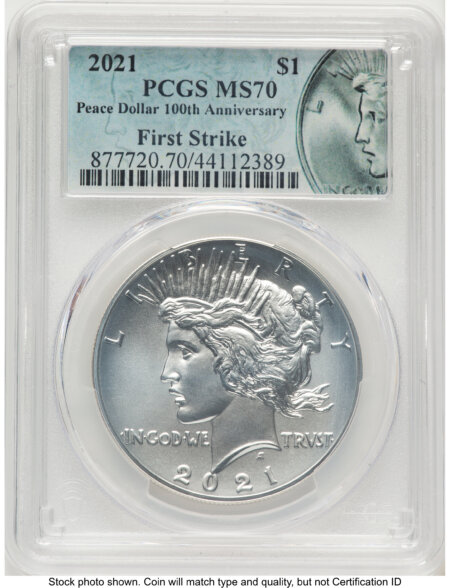 2021 S$1 Peace Dollar, MS FS Peace Label 70 PCGS