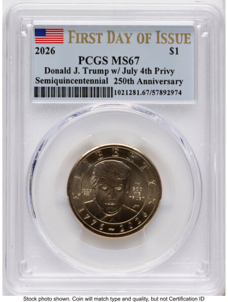 2026 Semiquincentennial President Donald J. Trump $1 (Privy Mark) FDI Flag 67 PCGS