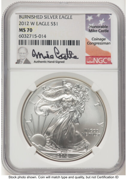 2012-W Burnished Silver Eagle 1 oz Mike Castle 70 NGC