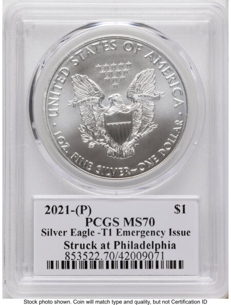 2021-(P) Silver Eagle Type 1 Emergency Production George Casey 70 PCGS