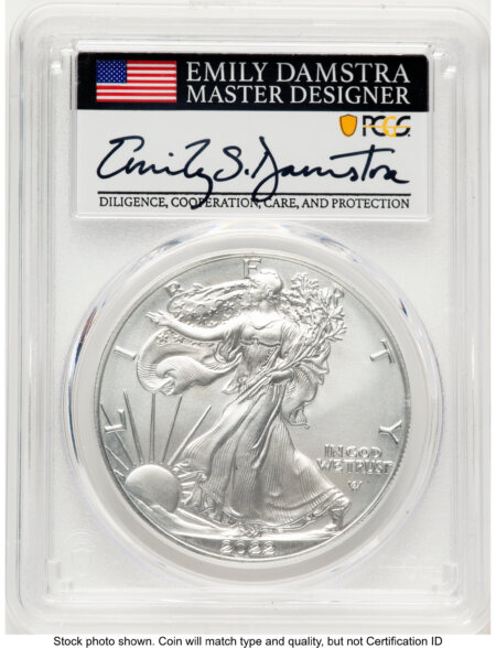 2022-W Burnished Silver Eagle 1 oz AR Emily Damstra 70 PCGS