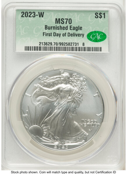 2023-W Burnished Silver Eagle 1 oz First Day Of Delivery 70 CACG
