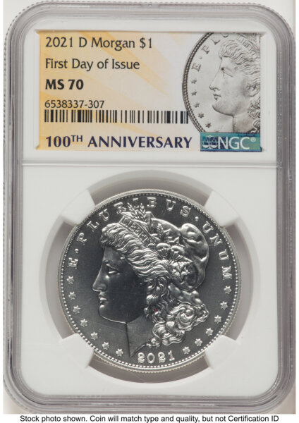 2021-D S$1 Morgan Dollar, MS FDI Morgan Label 70 NGC