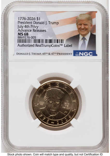 2026 Semiquincentennial President Donald J. Trump $1 (Privy Mark) AR Trump Label 68 NGC