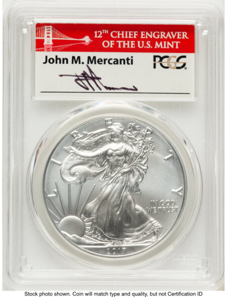 2017-W Burnished Silver Eagle 1 oz FS John Mercanti Bridge 70 PCGS