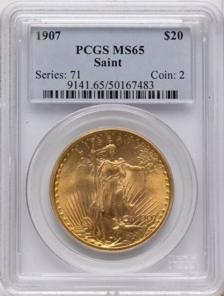 1907 $20 Saint, MS 65 PCGS