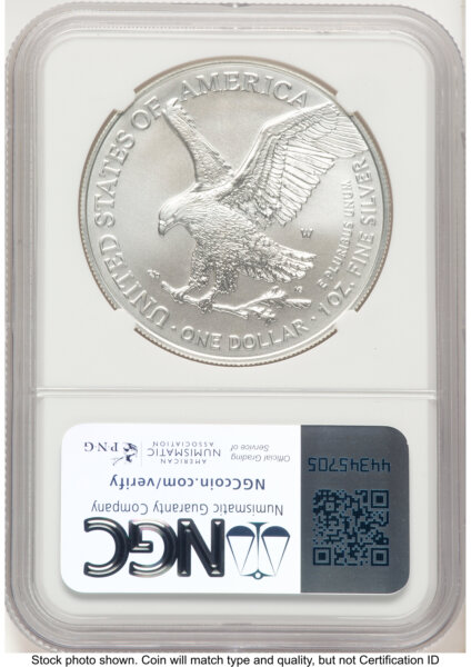 2023-W Burnished Silver Eagle 1 oz John Mercanti/Michael Gaudioso US Mint Engraver Series 70 NGC