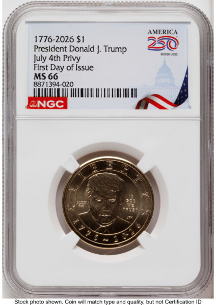 2026 Semiquincentennial President Donald J. Trump $1 (Privy Mark) FDI America 250 Congress Building Label 66 NGC