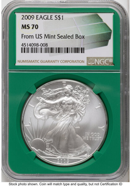 2009 Silver Eagle Monster Box From US Mint Sealed Box Green Core Label 70 NGC