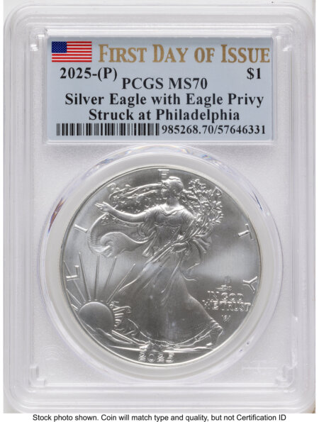 2025-(P) Silver Eagle (Privy Mark) FDI Flag 70 PCGS
